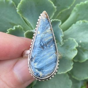 Pietersite Natural Gemstone Ring!  .925 Sterling Silver Overlay.  Pear shape.